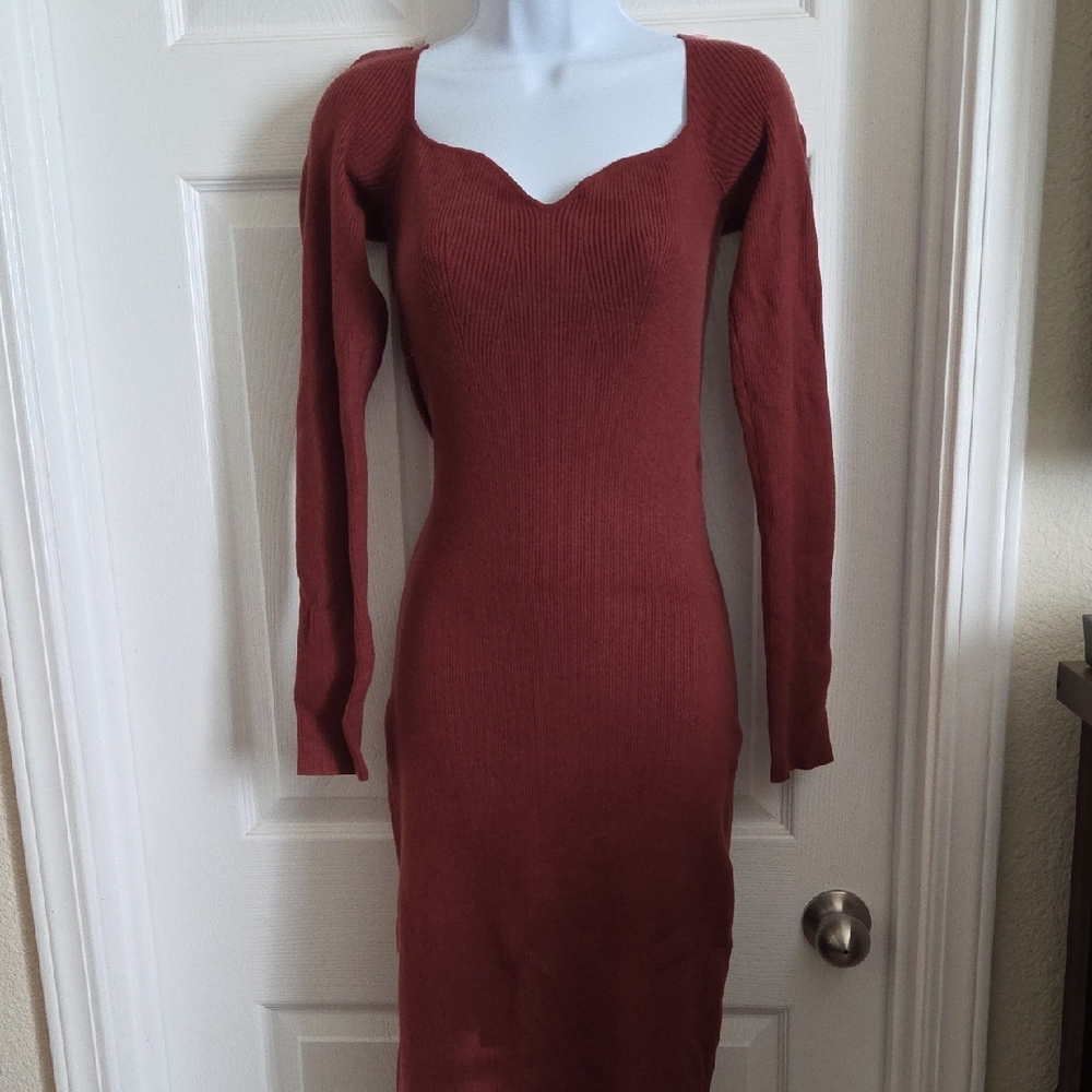 Lulu's Warm Rust/Mauve Long Sleeve Dress